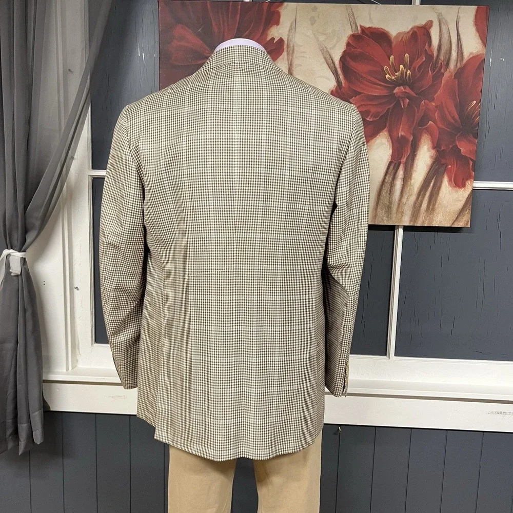 Isaia Napoli Wool Linen Blazer Jacket Sport Coat Mens 44L Long Beige/Brown/Blue